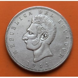 @ESCASA@ ECUADOR 5 SUCRES 1943 Ceca Mexico JOSE DE SUCRE KM.79 MONEDA DE PLATA MBC silver R/2