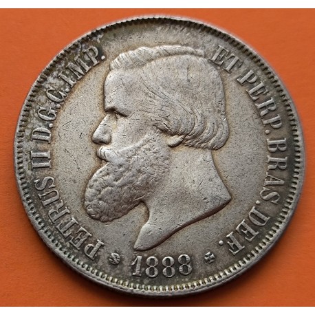 BRASIL 2000 REIS 1888 REY PEDRO II KM.485 MONEDA DE PLATA MBC++ @BELLÍSIMA PÁTINA@ Brazil Silver Reais Coin