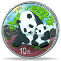 . @1 ONZA 2024 + COLORES@ CHINA 10 YUAN 2024 OSO PANDA y SU CRIA MONEDA DE PLATA PROOFLIKE cápsula FARBE COLOURED