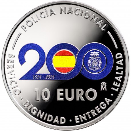 . 1 aaaacoin ESPAÑA 10 EUROS 2024 POLICIA NACIONAL BICENTENARIO MONEDA DE PLATA ESTUCHE FNMT