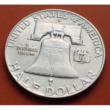 ESTADOS UNIDOS 1/2 DOLAR 1953 D BENJAMIN FRANKLIN y CAMPANA KM.163 MONEDA DE PLATA MBC+ USA Half silver dollar R/2