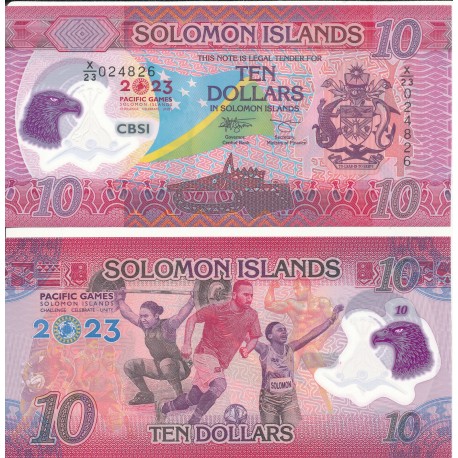 SOLOMON 10 DOLARES 2023 PACIFIC GAMES FUTBOL - HALTEROFILIA - ATLETISMO Pick 39 BILLETE SC POLIMERO y PLASTICO Islas Salomon