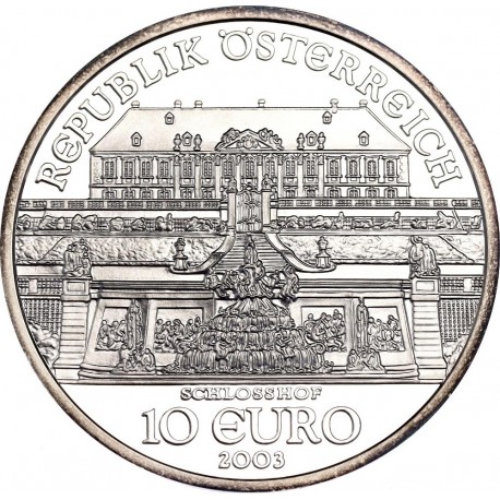 AUSTRIA 10 EUROS 2003 CASTILLO DE HOF SCHLOSS y VIÑEDOS MONEDA DE PLATA SC Österreich silver coin