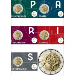 . 1 aaacoin @28/FEB Envío@ FRANCIA 2 EUROS 2024 @5 COINCARDS@ OLIMPIADA DE PARIS LUCHA 4ª MONEDA CONMEMORATIVA France