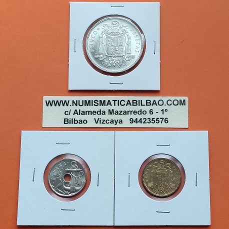 . @MUY RARAS y NUEVAS@ Serie E-51 ESPAÑA 50 CENTIMOS 1949 + 1 PESETA 1947 + 5 PESETAS 1949 Estrellas E - 51 NICKEL LATÓN SC E51