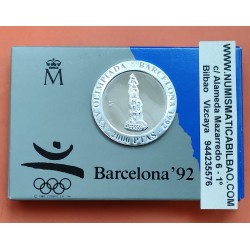 ESPAÑA BARCELONA 2000 PESETAS 1990 EMBLEMA OFICIAL PLATA FDC PLA