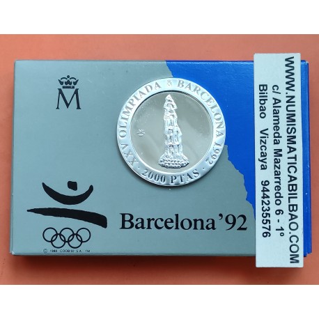 ESPAÑA BARCELONA 2000 PESETAS 1990 EMBLEMA OFICIAL PLATA FDC PLA