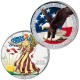 . 2 monedas @COLORES@ ESTADOS UNIDOS 1 DOLAR 2021 EAGLE Tipo 1 + Tipo 2 PLATA Coloured Farbe ESTUCHE