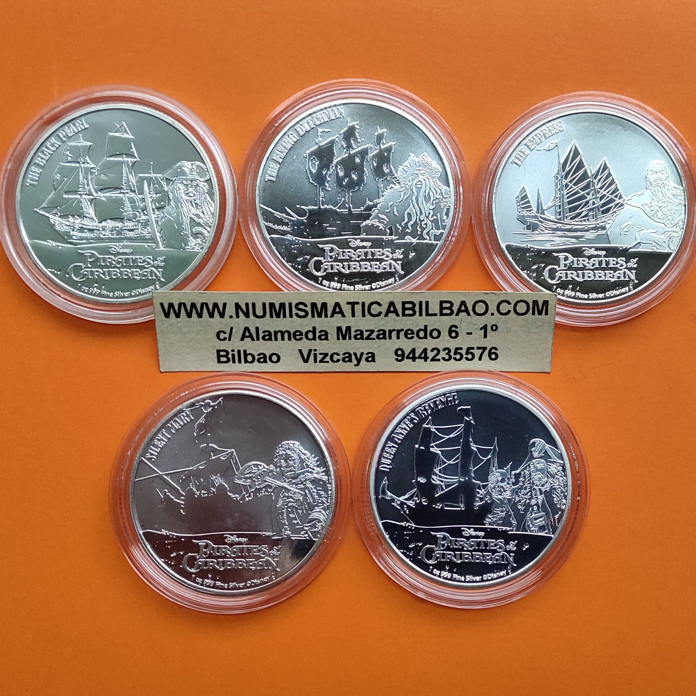 5 monedas @PIRATAS DEL CARIBE@ NIUE 2 DOLARES 2021 + 2022 DISNEY Incluye  THE BLACK PEARL PLATA PURA 1 ONZA