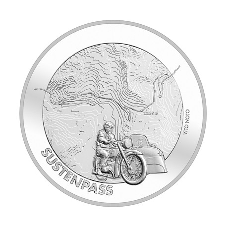 .SUIZA 20 FRANCOS 2020 B SUSTENPASS MOTOCICLETA SIDECAR Swiss Alpine Passes MONEDA DE PLATA SC Switzerland 20 Francs