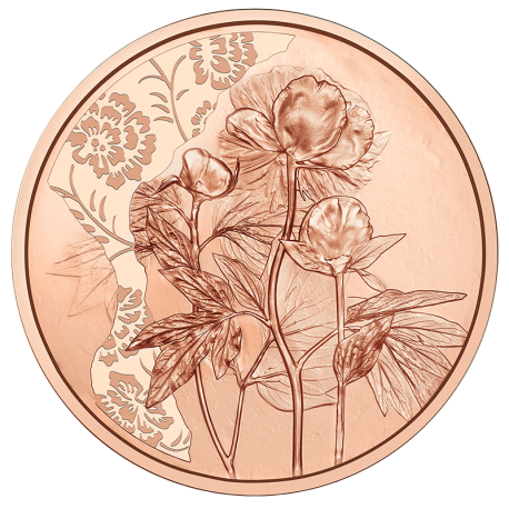 . 6ª moneda @18/ABRIL Envío@ AUSTRIA 10 EUROS 2024 FLOR PEONIA Serie THE LANGUAJE OF FLOWERS COBRE SC Peony