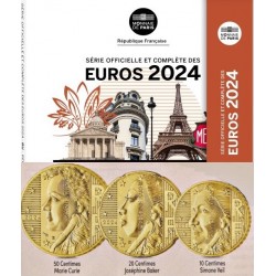 . 1 aacoin @3 MONEDAS NUEVO DISEÑO@ FRANCIA CARTERA OFICIAL EUROS 2024 SC 1 Cts a 50 Cts + 1€ + 2 EUROS 2024 KMS BU SET