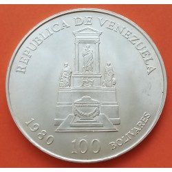 VENEZUELA 100 BOLIVARES 1980 SIMON BOLIVAR y ESCUDO KM.56 MONEDA DE PLATA EBC/SC silver coin