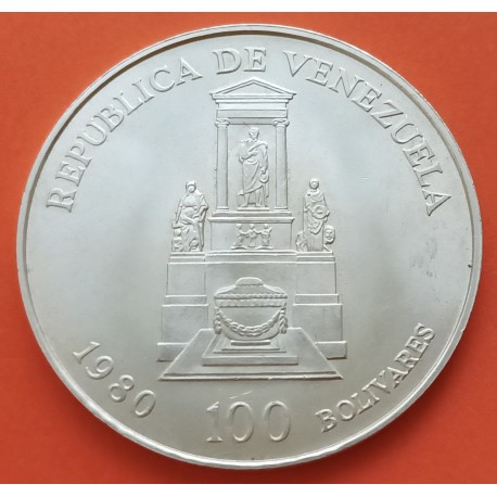 VENEZUELA 100 BOLIVARES 1980 SIMON BOLIVAR y ESCUDO KM.56 MONEDA DE PLATA EBC/SC silver coin