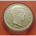 0,40 ONZAS x MEDALLA FNMT HISTORIA DE LA PESETA ESPAÑA 25 PESETAS 1871 AMADEO DE SABOYA PLATA BAÑO DE ORO 13,50 gramos 925 mls.