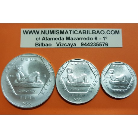 MEXICO 1+2+5 PESOS 1994 CHAAC MOOL PLATA SC SILVER OZ