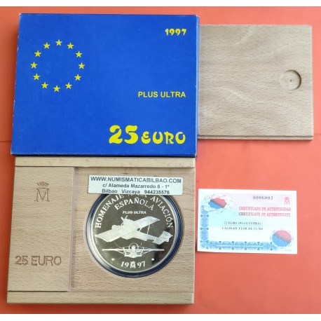 @SI ESTUCHE FNMT@ ESPAÑA 25 EUROS 1997 HOMENAJE A LA AVIACION AVION PLUS ULTRA MONEDA DE PLATA 25 Euro 1997 Cincuentín 5 ONZAS