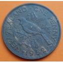 NUEVA ZELANDA 1 PENIQUE 1952 REY JORGE VI y PAJARO KM.13 MONEDA DE BRONCE MBC+ 1 Penny New Zealand