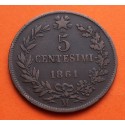 ITALIA 5 CENTESIMI 1861 M ESCUDO Región de MILAN Rey VITTORIO EMANUELE KM.3.2 MONEDA COBRE MBC Italy 5 Centimos