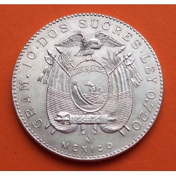 .ECUADOR 2 SUCRES 1944 Ceca Mexico JOSE DE SUCRE PLATA SILVER