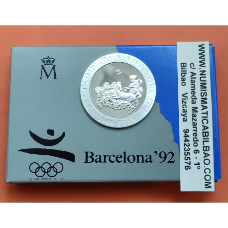 ESPAÑA 2000 PESETAS 1992 CUADRIGA 4ª Serie OLIMPIADA DE BARCELONA 92 MONEDA DE PLATA FDC SC ESTUCHE FNMT