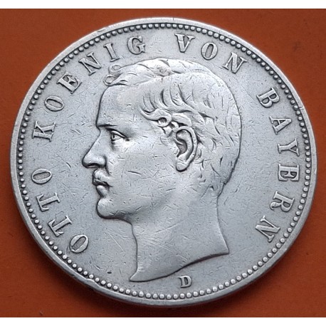 REINO DE BAVIERA Alemania 5 MARCOS 1904 D REY OTTO BAYERN KM.915 MONEDA DE PLATA MBC Germany silver 5 Marks