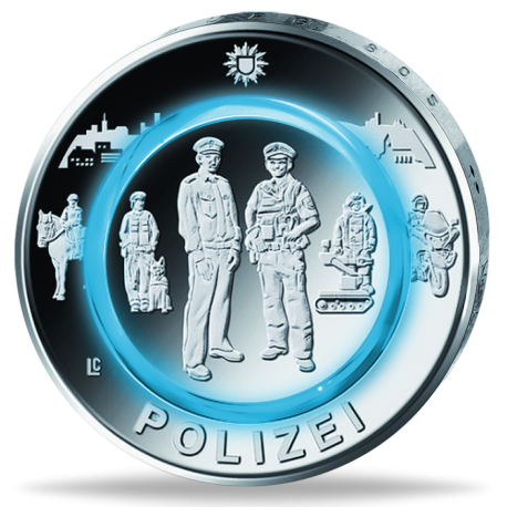 . 1 aaacoin @PLÁSTICO AZÚL@ ALEMANIA 10 EUROS 2024 LA POLICÍA Serie Ciudadanía MONEDA BIMETALICA NICKEL SC Polizei