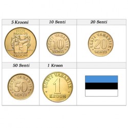 5 monedas x ESTONIA 10+20+50 SENTI y 1+5 KROONI 1993 / 2000 LEONES y ESCUDO NICKEL y LATON SC Eesti