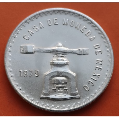 MEXICO 1 ONZA 1979 BALANZA y PRENSA DE ACUÑAR KM.M49 MONEDA DE PLATA @ESCASA@ Mejico silver coin OZ TROY OUNCE R/1