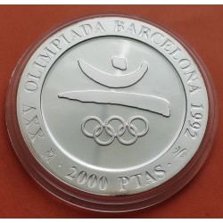 1 MONEDA + CÁPSULA x España 2000 PESETAS 1990 EMBLEMA OFICIAL OLIMPIADA BARCELONA 1992 1ª Serie PLATA PROOF 0,80 ONZAS