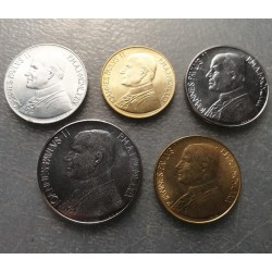 . 5 monedas x VATICANO 1979 JOANES PAULUS II SC 10 + 20 + 50 + 100 + 200 LIRAS LIRAS 1979 PAPA JUAN PABLO II 1º AÑO DE EMISIÓN