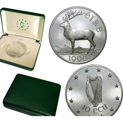 IRLANDA 10 ECU 1990 VENADO y ARPA KM.X.2 MONEDA DE PLATA PROOF Ireland Eire PRE-EURO silver coin