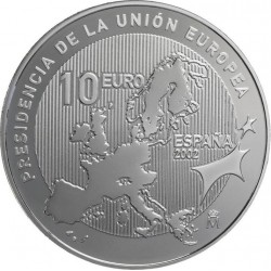 . 1 MONEDA + CÁPSULA x España 10 EUROS 2002 PRESIDENCIA DE LA UNION EUROPEA PLATA PROOF NO ESTUCHE FNMT