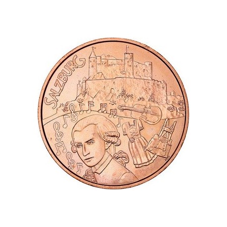 AUSTRIA 10 EUROS 2014 AMADEUS MOZART y CASTILLO Región de SALZBURGO MONEDA DE COBRE SC Osterreich