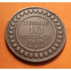 TUNEZ 10 CENTIMOS 1912 A MUHAMMAD AL-NASIR BEY Francais Protectorat KM.236 MONEDA DE BRONCE MBC Tunisia Tunisie