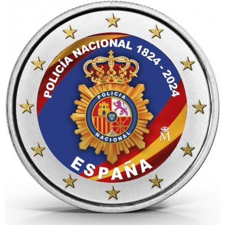 . 1 aaacoin @ENVIO HOY@ COLOR Nº 1 - ESPAÑA 2 EUROS 2024 POLICÍA NACIONAL 200 ANIVERSARIO Cápsula MONEDA CONMEMORATIVA