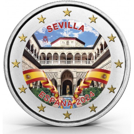 . 1 aaacoin @ENVIO HOY@ COLOR Nº 4 - ESPAÑA 2 EUROS 2024 SEVILLA - CATEDRAL y ALCAZAR Cápsula MONEDA CONMEMORATIVA