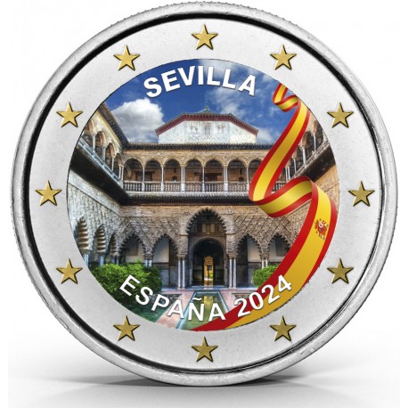 . 1 aaacoin @ENVIO HOY@ COLOR Nº 1 - ESPAÑA 2 EUROS 2024 SEVILLA - CATEDRAL y ALCAZAR Cápsula MONEDA CONMEMORATIVA