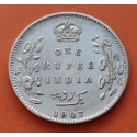 INDIA 1 RUPIA 1907 REY EDUARDO VII KM.508 MONEDA DE PLATA MBC+ British Británica silver EDWARD VII