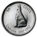 .CANADA 50 CENTAVOS 1967 ISABEL II DOG PLATA SILVER CENTS