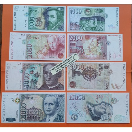 4 billetes NUEVOS PERFECTOS x ESPAÑA 1000+2000+5000+10000 PESETAS 1992 todos CON y SIN SERIE Pick 163+164+165+166 SC