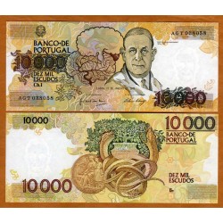 @RARO@ PORTUGAL 10000 ESCUDOS 1989 DOCTOR EGAS MONIZ Serie BCL 087245 Pick 185A BILLETE SC Portuguese UNC BANKNOTE