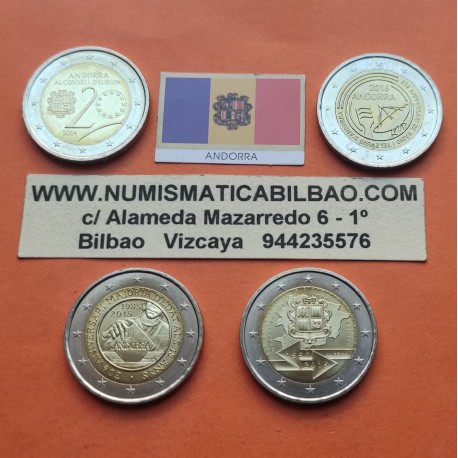 . 4 monedas NO ESTUCHE x ANDORRA 2 EUROS 2014 + 2015 + 2016 @RARAS@ CONMEMORATIVAS SC