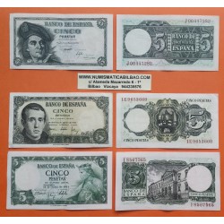 3 billetes MBC x ESPAÑA 5 PESETAS 1948 ELCANO + 5 PESETAS 1951 BALMES + 5 PESETAS 1954 ALFONSO X