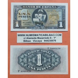 @PVP NUEVO 70€@ ESPAÑA 1 PESETA 1940 CARABELA DE CRISTOBAL COLON Serie F Pick 122A BILLETE EBC Spain banknote
