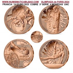 . 4 coins x FRANCIA 1/4 EURO 2023 GOLF BASKET GIMNASIA BREAKDANCE Olimpiada de París 2024 MONEDAS COBRE SC