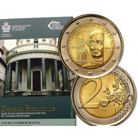 .2€ EUROS 2014 SAN MARINO DONATO BRAMANTE SC CARTERA SET