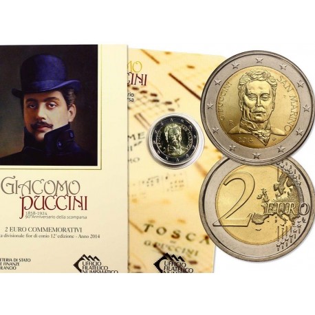 SAN MARINO 2 EUROS 2014 GIACOMO PUCCINI SC MONEDA CONMEMORATIVA EN ESTUCHE