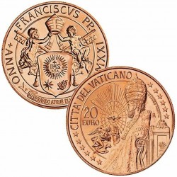 . 1 acoin x VATICANO 20 EUROS 2021 BASILICA y ESTATUA DE SAN PEDRO Serie ARTE y FE 1ª MONEDA DE COBRE SC