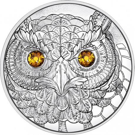 @CRISTAL DE SWAROVSKI@ AUSTRIA 20 EUROS 2021 BUHO Europa 2ª MONEDA PLATA ESTUCHE Serie LOS OJOS DEL MUNDO OWL HEULE